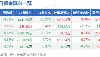 股票行情快报：南京化纤（600889）9月2日主力资金净卖出6441.35万元