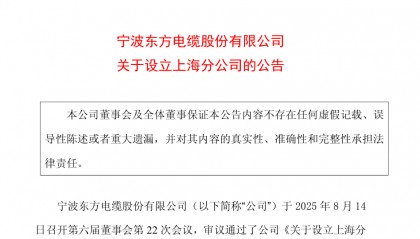 东方电缆设立上海分公司