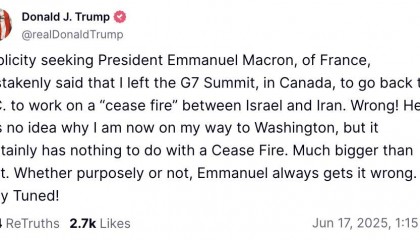 特朗普：我提前回美国不是为了以伊停火