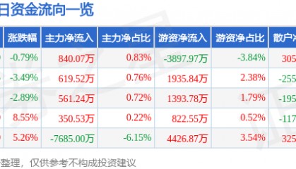 股票行情快报：华懋科技（603306）8月28日主力资金净买入840.07万元