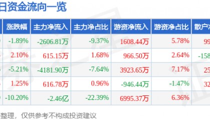 股票行情快报：孚能科技（688567）10月16日主力资金净卖出2606.81万元