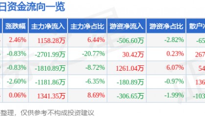 股票行情快报：南京化纤（600889）9月1日主力资金净买入1158.28万元