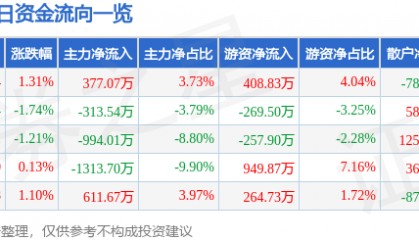 股票行情快报：南京化纤（600889）7月24日主力资金净买入377.07万元