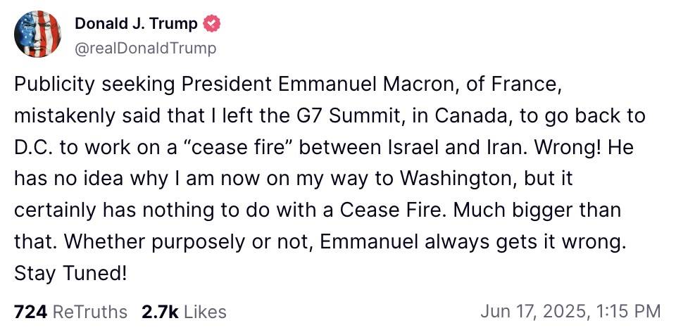 特朗普：我提前回美国不是为了以伊停火